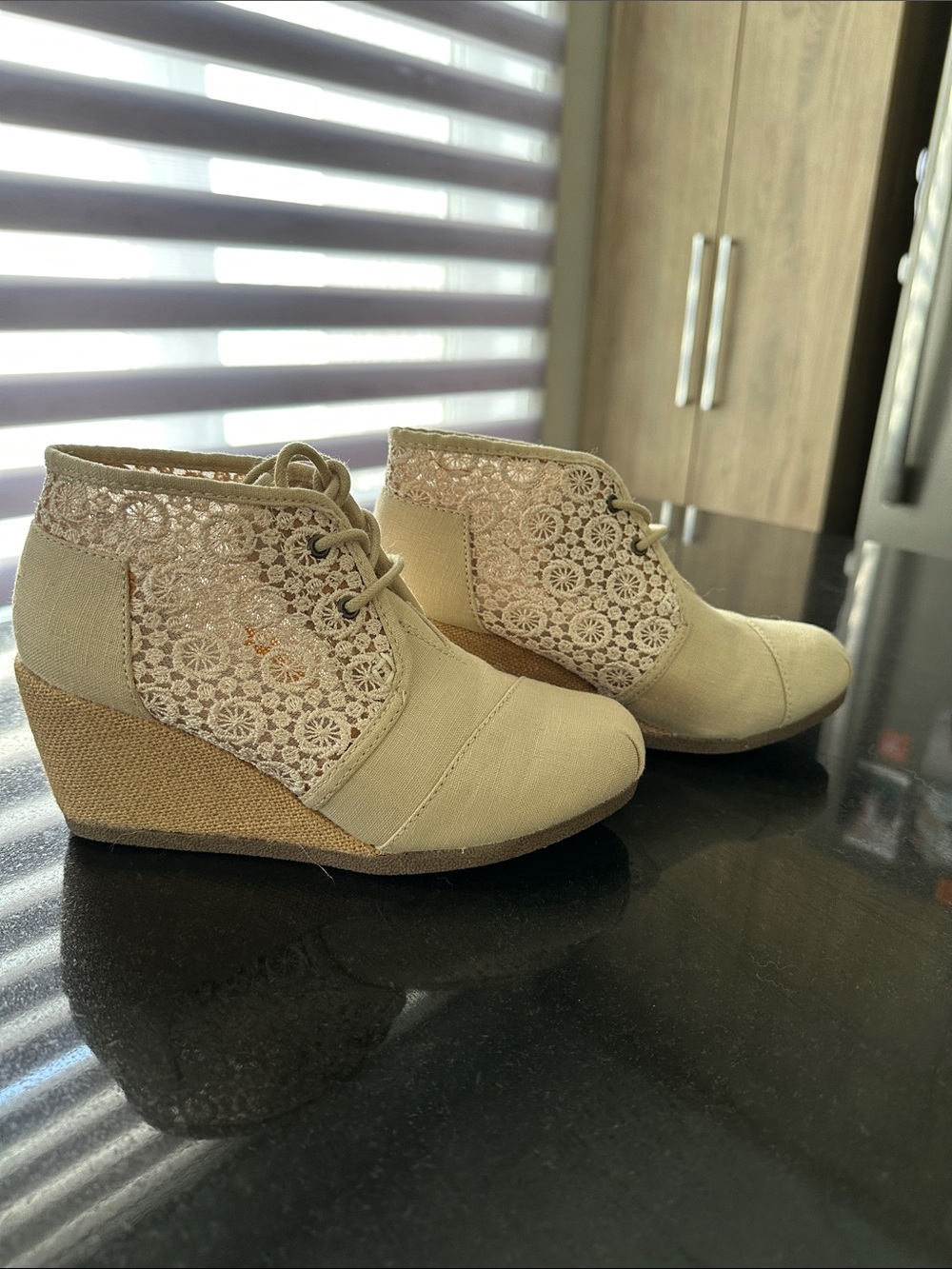 Skechers Beige Lace-Up Wedge Booties